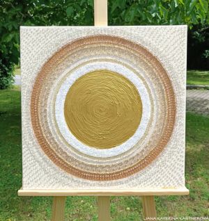 ... KÁVIČKOVÁ MANDALA - LATTE II. ... - original, plátno 50x50cm, akryl s diamantovými křišťály