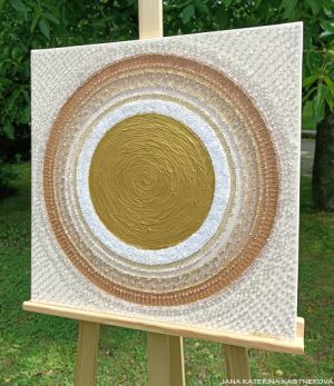 ... KÁVIČKOVÁ MANDALA - LATTE II. ... - original, plátno 50x50cm, akryl s diamantovými křišťály