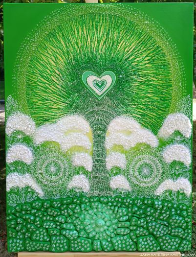 … DÍKUVZDÁNÍ PŘÍRODĚ – KŘIŠŤÁLOVÝ STROM … - original, plátno 80x60cm, akryl s diamantovými křišťály