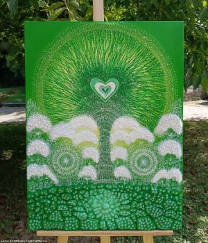 … DÍKUVZDÁNÍ PŘÍRODĚ – KŘIŠŤÁLOVÝ STROM … - original, plátno 80x60cm, akryl s diamantovými křišťály