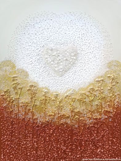 … MOTIV PŘÍRODY – SRDCE Z KŘIŠŤÁLU … - original, plátno na vyšším rámu 80x60cm, akryl s diamantovými křišťály