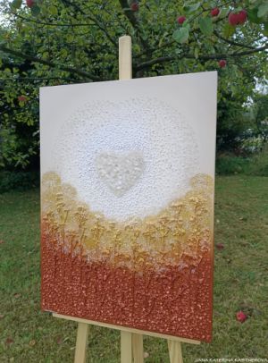 … MOTIV PŘÍRODY – SRDCE Z KŘIŠŤÁLU … - original, plátno na vyšším rámu 80x60cm, akryl s diamantovými křišťály