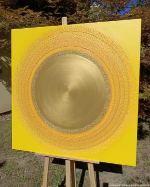 ... SLUNEČNÍ MANDALA XIV. ... - original, plátno 100x100cm, akryl s diamantovými křišťály