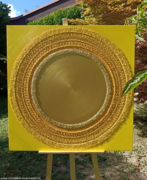 ... SLUNEČNÍ MANDALA XIV. ... - original, plátno 100x100cm, akryl s diamantovými křišťály