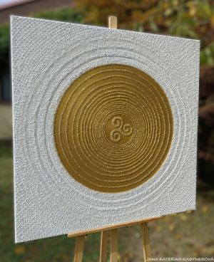 ... KELTSKÝ SYMBOL – SPIRÁLOVÝ UZEL ŠTĚSTÍ ... - original, plátno 100x100cm, akryl s diamantovými křišťály