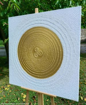 ... KELTSKÝ SYMBOL – SPIRÁLOVÝ UZEL ŠTĚSTÍ ... - original, plátno 100x100cm, akryl s diamantovými křišťály