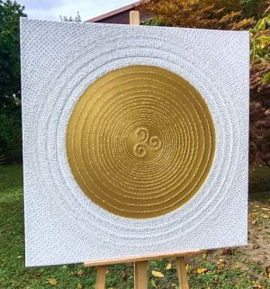 ... KELTSKÝ SYMBOL – SPIRÁLOVÝ UZEL ŠTĚSTÍ ... - original, plátno 100x100cm, akryl s diamantovými křišťály