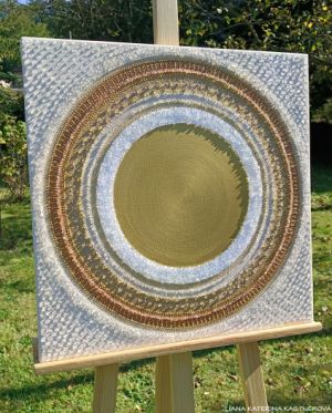 OBRÁZEK MALOVANÝ NA PŘÁNÍ pro paní Anetu ... KÁVIČKOVÁ MANDALA - LATTÉ IV. ... - original, plátno 50x50cm, akryl s diamantovými křišťály