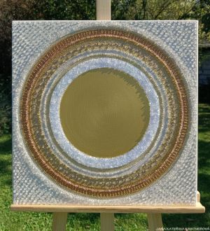 OBRÁZEK MALOVANÝ NA PŘÁNÍ pro paní Anetu ... KÁVIČKOVÁ MANDALA - LATTÉ IV. ... - original, plátno 50x50cm, akryl s diamantovými křišťály