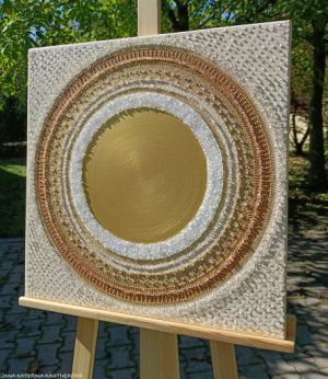 OBRÁZEK MALOVANÝ NA PŘÁNÍ pro paní Anetu ... KÁVIČKOVÁ MANDALA - LATTÉ IV. ... - original, plátno 50x50cm, akryl s diamantovými křišťály