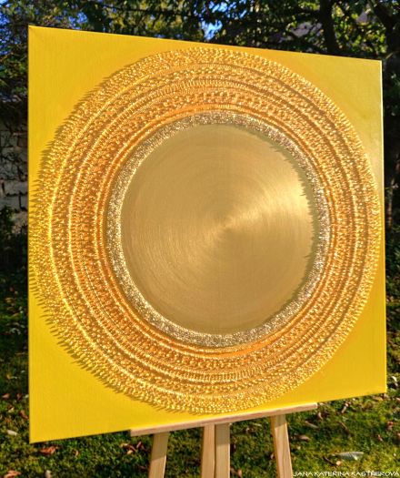 ... ZLATÁ MANDALA - SLUNCE II. ... - original, plátno 100x100cm, akryl s diamantovými křišťály