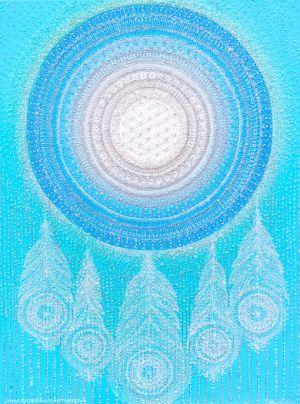 ... LAPAČ SNŮ, PŘÁNÍ A KRÁSNÝCH MYŠLENEK ... - original, plátno 80x60cm, akryl s diamantovými křišťály