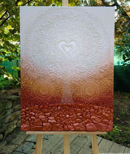 ... ZEMITÝ MOTIV PŘÍRODY - STROM ... - original, plátno 80x60cm, akryl s diamantovými křišťály a pískovými kameny