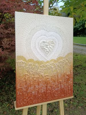 OBRÁZEK MALOVANÝ NA PŘÁNÍ - ... MOTIV PŘÍRODY - KŘIŠŤÁLOVÉ SRDÍČKO PRO TEBE ... - original, malba/ kresba na plátno 50x70cm, technika akryl s diamantovými křišťály