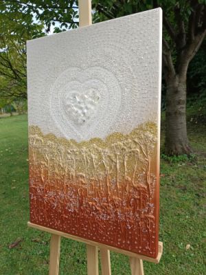 OBRÁZEK MALOVANÝ NA PŘÁNÍ - ... MOTIV PŘÍRODY - KŘIŠŤÁLOVÉ SRDÍČKO PRO TEBE ... - original, malba/ kresba na plátno 50x70cm, technika akryl s diamantovými křišťály
