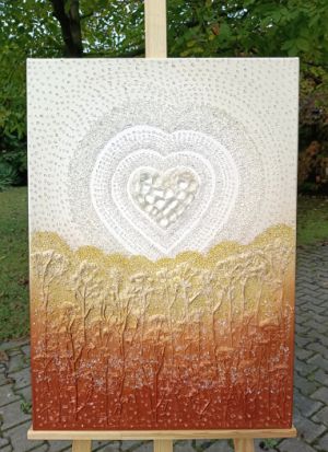 OBRÁZEK MALOVANÝ NA PŘÁNÍ - ... MOTIV PŘÍRODY - KŘIŠŤÁLOVÉ SRDÍČKO PRO TEBE ... - original, malba/ kresba na plátno 50x70cm, technika akryl s diamantovými křišťály