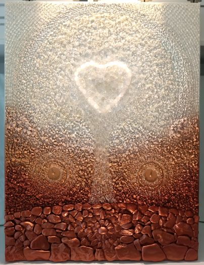 ... ZEMITÝ MOTIV PŘÍRODY - STROM - VELKÉ KŘIŠŤÁLOVÉ SRDCE ... - original, plátno 80x60cm, akryl s diamantovými křišťály a pískovými kameny