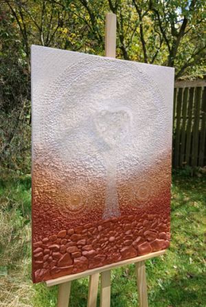 ... ZEMITÝ MOTIV PŘÍRODY - STROM - VELKÉ KŘIŠŤÁLOVÉ SRDCE ... - original, plátno 80x60cm, akryl s diamantovými křišťály a pískovými kameny