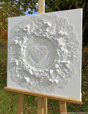 ... MOTIV PŘÍRODY - BYLINKOVÝ - ŠÍPEK, DOBRO-MYSL ... - originál, plátno 50x50cm, akryl s diamantovými křišťály, bylinkami - dobromysl a šípky