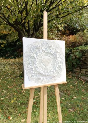 ... MOTIV PŘÍRODY - BYLINKOVÝ - ŠÍPEK, DOBRO-MYSL ... - originál, plátno 50x50cm, akryl s diamantovými křišťály, bylinkami - dobromysl a šípky