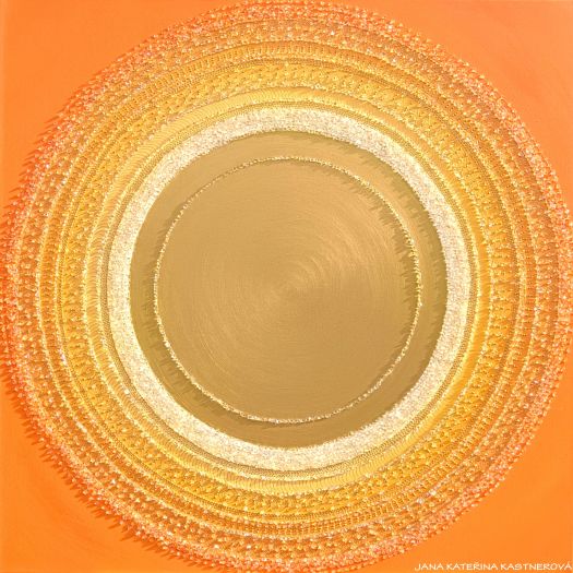 … OBRAZ, KTERÝ OBLAKA SMUTKU A PLÁČ MĚNÍ NA SLUNEČNÍ ZÁŘ, KTERÁ JASNÍ TVÁŘ … - original, plátno 80x80cm, akryl s diamantovými křišťály