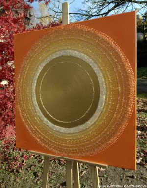 … OBRAZ, KTERÝ OBLAKA SMUTKU A PLÁČ MĚNÍ NA SLUNEČNÍ ZÁŘ, KTERÁ JASNÍ TVÁŘ … - original, plátno 80x80cm, akryl s diamantovými křišťály