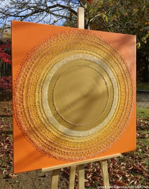 … OBRAZ, KTERÝ OBLAKA SMUTKU A PLÁČ MĚNÍ NA SLUNEČNÍ ZÁŘ, KTERÁ JASNÍ TVÁŘ … - original, plátno 80x80cm, akryl s diamantovými křišťály