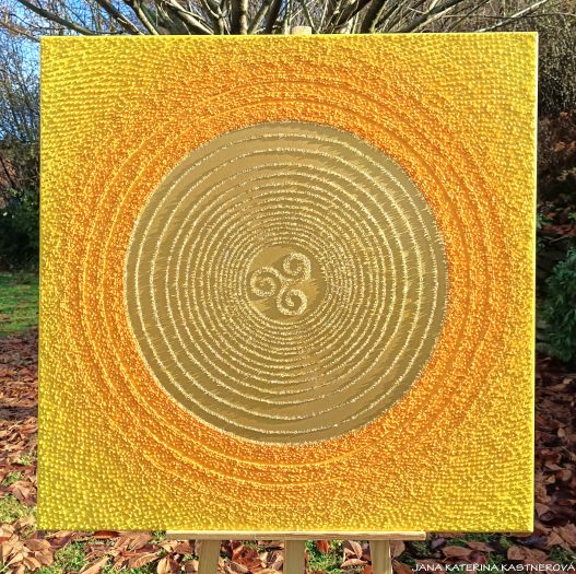 ... SLUNCE s keltským symbolem ŠTĚSTÍ ... - original, plátno 100x100cm, akryl s diamantovými křišťály
