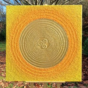 ... SLUNCE s keltským symbolem ŠTĚSTÍ ... - original, plátno 100x100cm, akryl s diamantovými křišťály