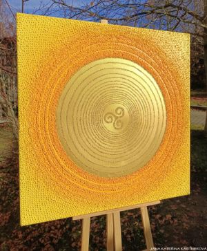 ... SLUNCE s keltským symbolem ŠTĚSTÍ ... - original, plátno 100x100cm, akryl s diamantovými křišťály