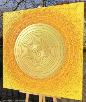 ... SLUNCE s keltským symbolem ŠTĚSTÍ ... - original, plátno 100x100cm, akryl s diamantovými křišťály