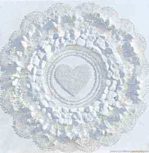 ... MINIMALISTICKÝ MOTIV PŘÍRODY - BÍLÁ (šípek, dobro-mysl) ... - originál, plátno 50x50cm, akryl s diamantovými křišťály