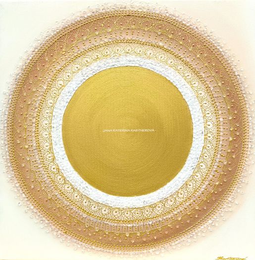 ... KÁVIČKOVÁ MANDALA - LATTÉ V. ... - original, plátno 40x40cm, akryl s diamantovými křišťály