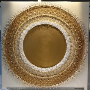 ... KÁVIČKOVÁ MANDALA - LATTÉ V. ... - original, plátno 40x40cm, akryl s diamantovými křišťály