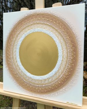 ... KÁVIČKOVÁ MANDALA - LATTÉ V. ... - original, plátno 40x40cm, akryl s diamantovými křišťály