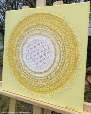 … SLUNEČNÍ MANDALA XIV. … - original, plátno 40x40cm, akryl s diamantovými křišťály