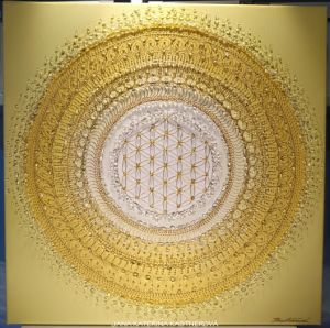 … SLUNEČNÍ MANDALA XIV. … - original, plátno 40x40cm, akryl s diamantovými křišťály