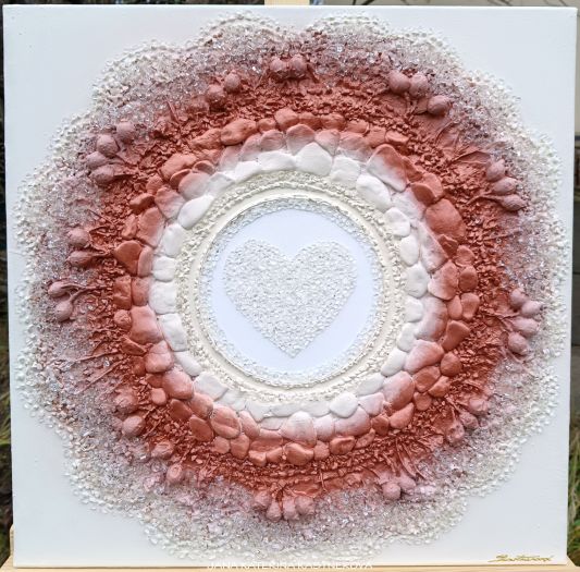 ... MOTIV PŘÍRODY - HOJNOST II. ... - original, plátno 50x50cm, akryl s diamantovými křišťály, pískovými kameny, šípky, bylinkami - dobromyslí