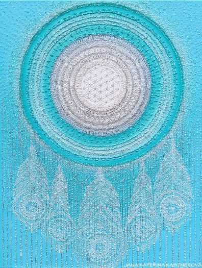 ... MANDALA - LAPAČ SNŮ VIII. ... - original, plátno 60x80cm, akryl s diamantovými křišťály