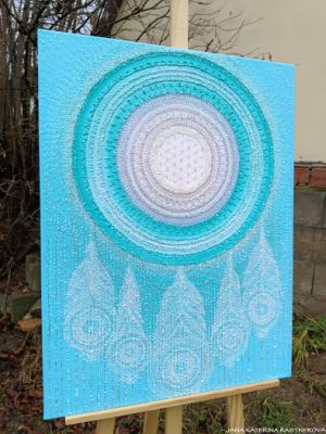 ... MANDALA - LAPAČ SNŮ VIII. ... - original, plátno 60x80cm, akryl s diamantovými křišťály