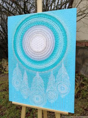 ... MANDALA - LAPAČ SNŮ VIII. ... - original, plátno 60x80cm, akryl s diamantovými křišťály