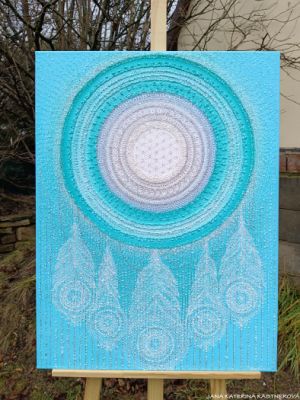 ... MANDALA - LAPAČ SNŮ VIII. ... - original, plátno 60x80cm, akryl s diamantovými křišťály