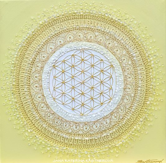 ...SLUNEČNÍ MANDALIČKA MALIČKÁ ... - original, plátno 30x30cm, akryl s diamantovými křišťály