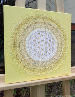 ...SLUNEČNÍ MANDALIČKA MALIČKÁ ... - original, plátno 30x30cm, akryl s diamantovými křišťály