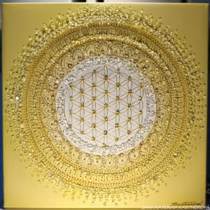 ...SLUNEČNÍ MANDALIČKA MALIČKÁ ... - original, plátno 30x30cm, akryl s diamantovými křišťály