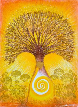 ... PASTELKOVÝ STROM S KŘIŠŤÁLY ... - original, papír 30x40cm v bílém rámu, technika pastelka s diamantovými křišťály