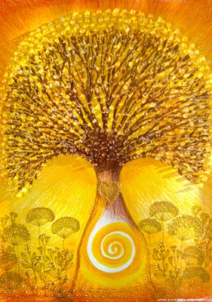 ... PASTELKOVÝ STROM S KŘIŠŤÁLY ... - original, papír 30x40cm v bílém rámu, technika pastelka s diamantovými křišťály