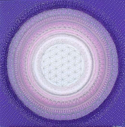 ... BORŮVKOVĚ FIALOVÁ MANDALA ... - original, plátno 60x60cm, akryl s diamantovými křišťály
