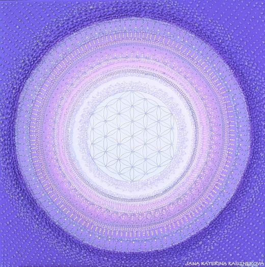 ... BORŮVKOVĚ FIALOVÁ MANDALA ... - original, plátno 60x60cm, akryl s diamantovými křišťály
