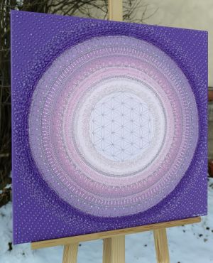 ... BORŮVKOVĚ FIALOVÁ MANDALA ... - original, plátno 60x60cm, akryl s diamantovými křišťály